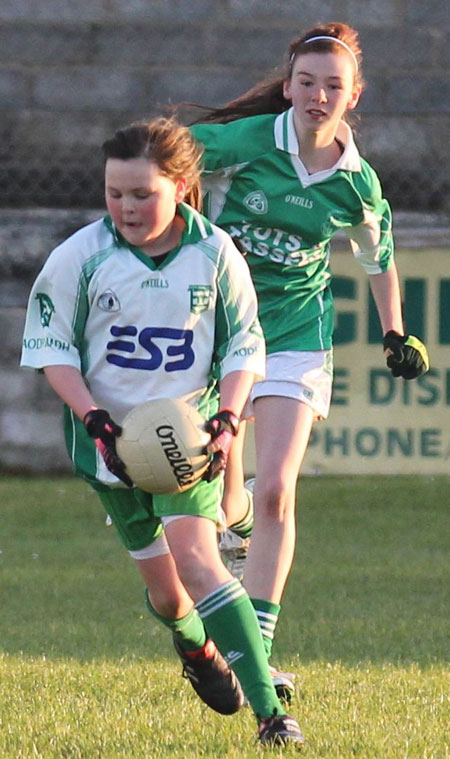 Action from the 2012 ladies under 14 match between Aodh Ruadh and Saint Naul's.