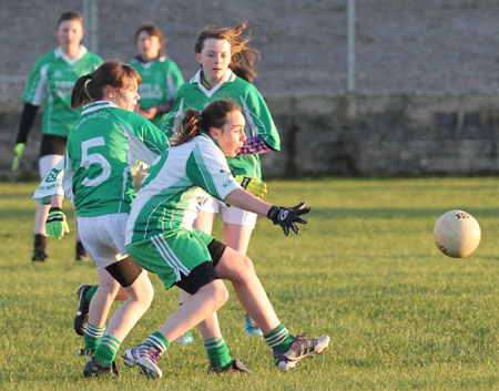 Action from the 2012 ladies under 14 match between Aodh Ruadh and Saint Naul's.