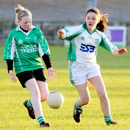 Action from the 2012 ladies under 14 match between Aodh Ruadh and Saint Naul's.