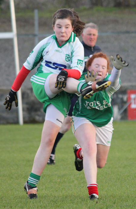 Action from the 2012 ladies under 14 match between Aodh Ruadh and Saint Naul's.