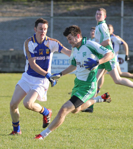 Action from the division three senior reserve football league match against Muff.