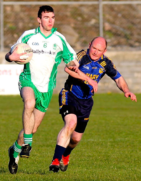 Action from the division three senior football league match against Muff.