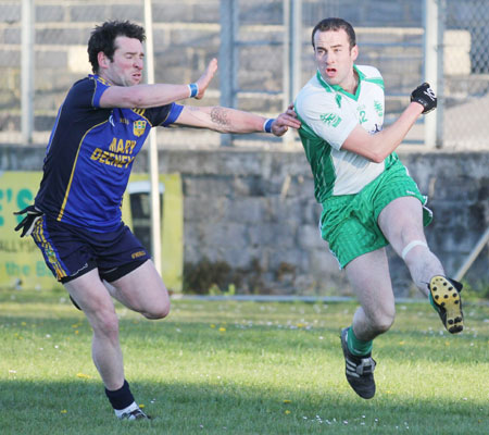 Action from the division three senior football league match against Muff.