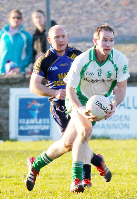 Action from the division three senior football league match against Muff.