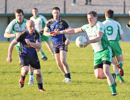 Action from the division three senior football league match against Muff.