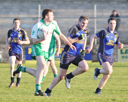 Action from the division three senior football league match against Muff.