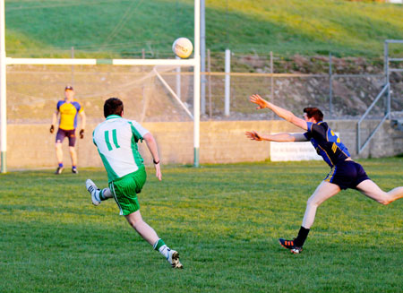 Action from the division three senior football league match against Muff.