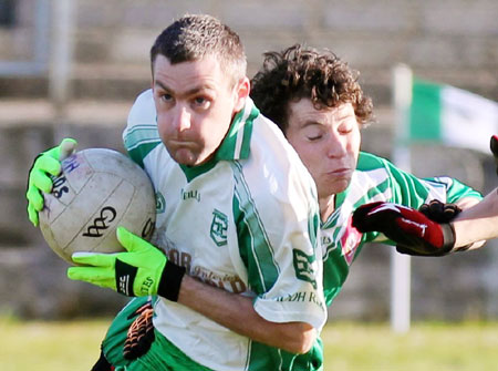 Action from the division three senior reserve football league match against Urris.