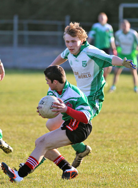 Action from the division three senior reserve football league match against Urris.