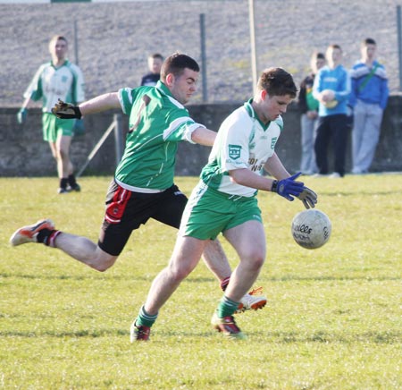 Action from the division three senior reserve football league match against Urris.