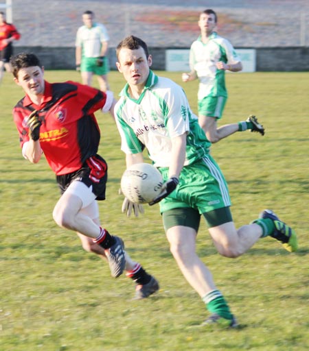 Action from the division three senior football league match against Urris.