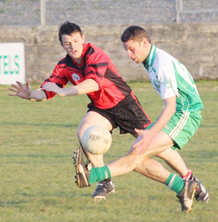 Action from the division three senior football league match against Urris.