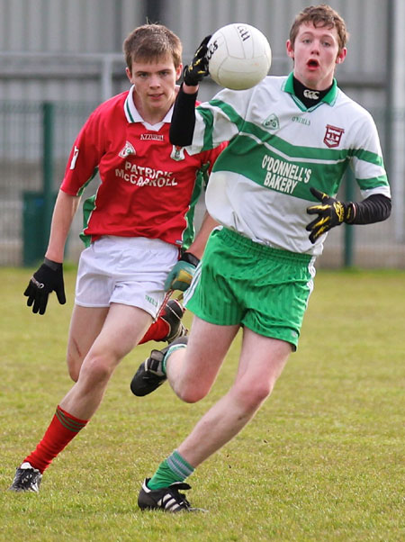 Action from the division three senior reserve football league match against Carndonagh.