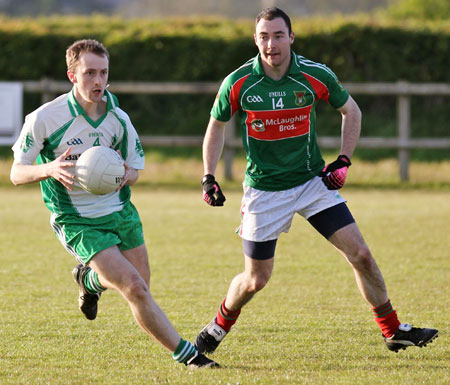 Action from the division three senior football league match against Carndonagh.