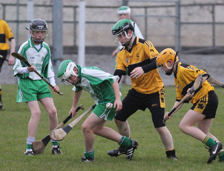 AAction from the under 14 hurling league game against Saint Eunan's in Father Tierney Park.