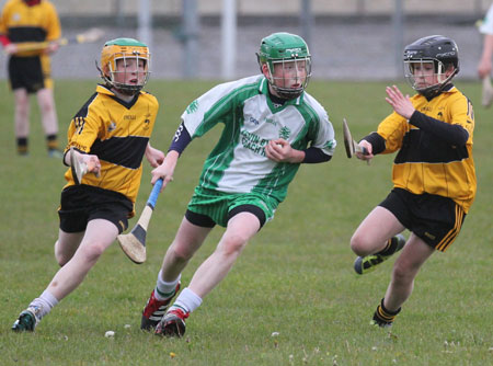 AAction from the under 14 hurling league game against Saint Eunan's in Father Tierney Park.