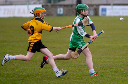 AAction from the under 14 hurling league game against Saint Eunan's in Father Tierney Park.