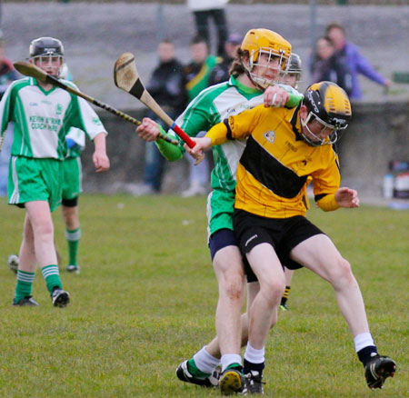 AAction from the under 14 hurling league game against Saint Eunan's in Father Tierney Park.