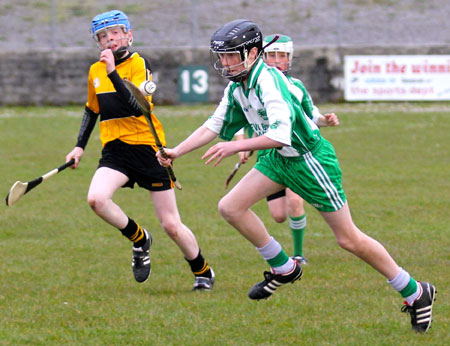 AAction from the under 14 hurling league game against Saint Eunan's in Father Tierney Park.