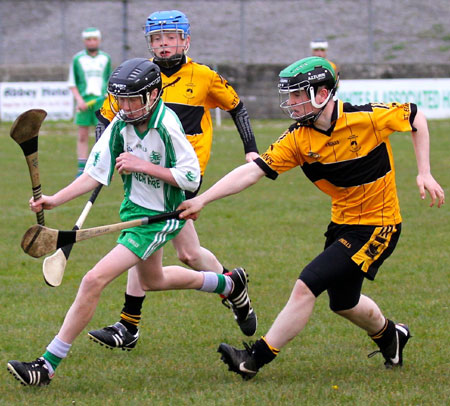 AAction from the under 14 hurling league game against Saint Eunan's in Father Tierney Park.