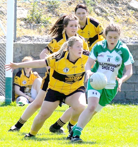 Action from the senior ladies league game between Aodh Ruadh and Saint Eunan's.