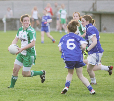 Action from the ladies senior match between Aodh Ruadh and Four Masters.