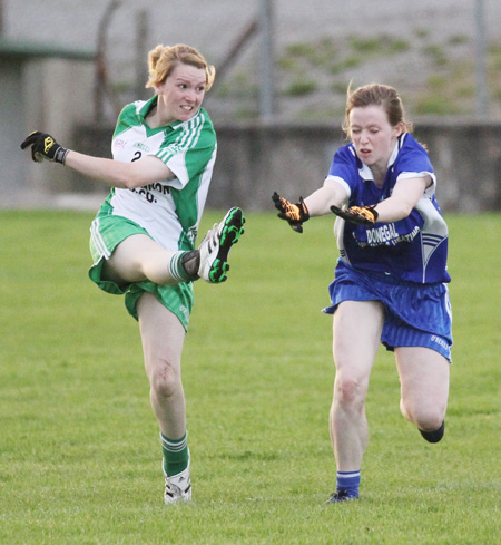 Action from the ladies senior match between Aodh Ruadh and Four Masters.