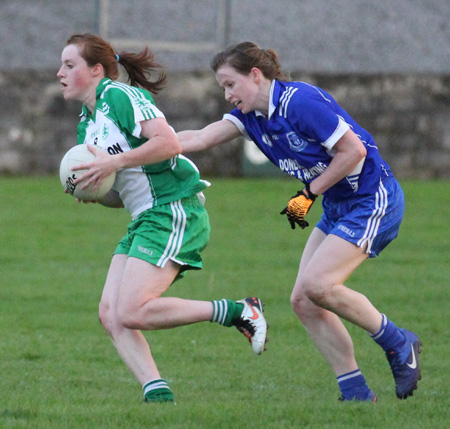 Action from the ladies senior match between Aodh Ruadh and Four Masters.