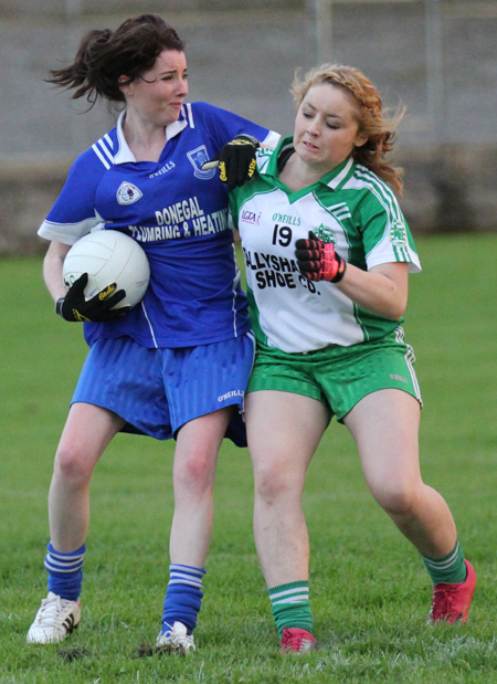 Action from the ladies senior match between Aodh Ruadh and Four Masters.