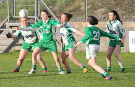 Action from the ladies under 16 match between Aodh Ruadh and Saint Naul's.