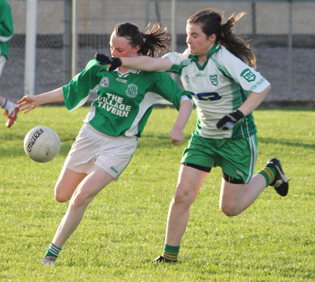 Action from the ladies under 16 match between Aodh Ruadh and Saint Naul's.