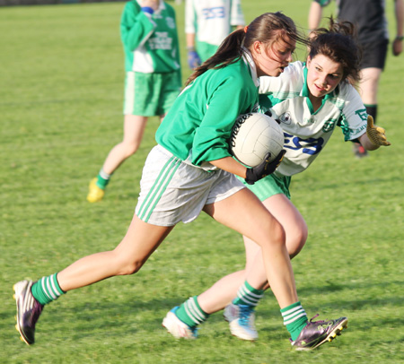 Action from the ladies under 16 match between Aodh Ruadh and Saint Naul's.