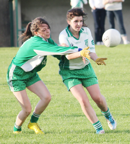 Action from the ladies under 16 match between Aodh Ruadh and Saint Naul's.