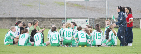 Action from the ladies under 16 match between Aodh Ruadh and Saint Naul's.