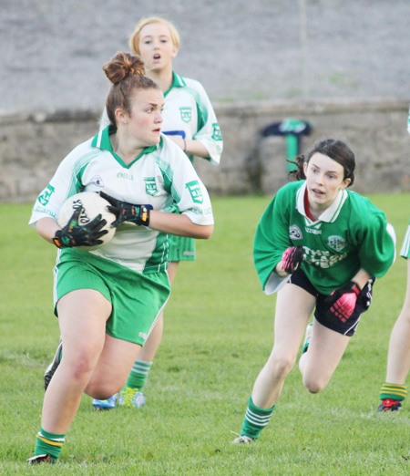 Action from the ladies under 16 match between Aodh Ruadh and Saint Naul's.
