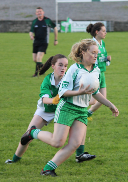 Action from the ladies under 16 match between Aodh Ruadh and Saint Naul's.