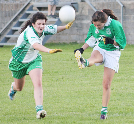 Action from the ladies under 16 match between Aodh Ruadh and Saint Naul's.