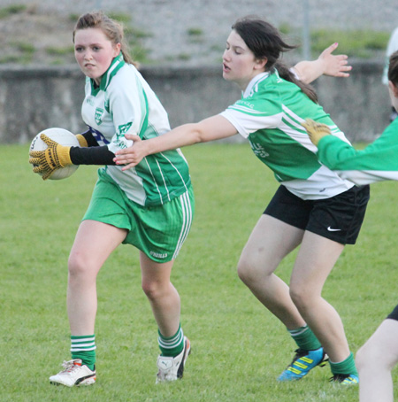 Action from the ladies under 16 match between Aodh Ruadh and Saint Naul's.