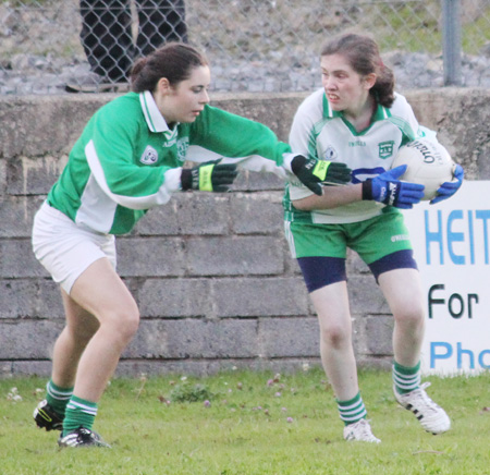 Action from the ladies under 16 match between Aodh Ruadh and Saint Naul's.