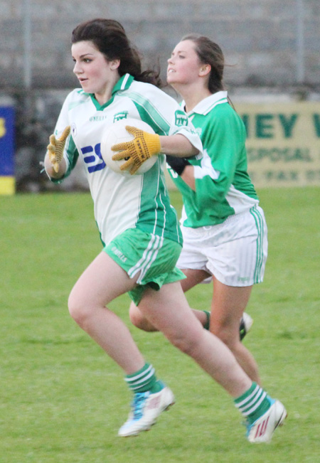 Action from the ladies under 16 match between Aodh Ruadh and Saint Naul's.