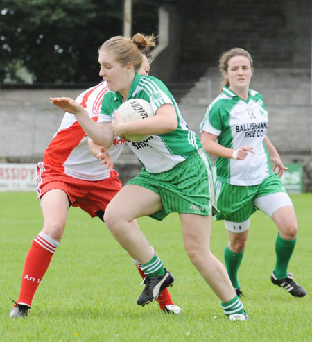 Action from the ladies senior match between Aodh Ruadh and Glenfin.