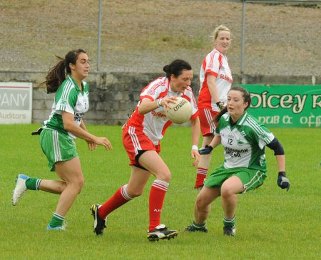 Action from the ladies senior match between Aodh Ruadh and Glenfin.