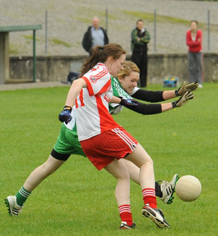 Action from the ladies senior match between Aodh Ruadh and Glenfin.