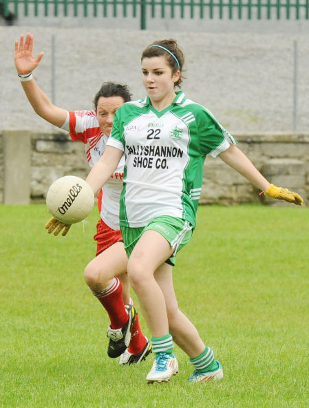 Action from the ladies senior match between Aodh Ruadh and Glenfin.