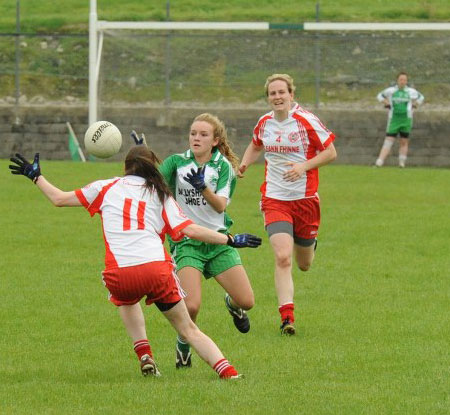 Action from the ladies senior match between Aodh Ruadh and Glenfin.