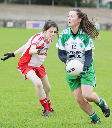 Action from the ladies senior match between Aodh Ruadh and Glenfin.