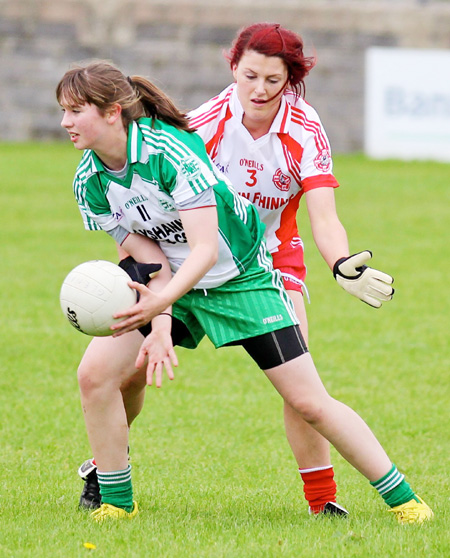 Action from the ladies senior match between Aodh Ruadh and Glenfin.