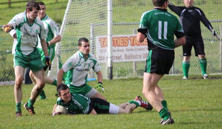 Action from the intermediate football championship match against Naomh Bríd.