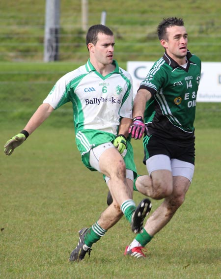 Action from the intermediate football championship match against Naomh Bríd.