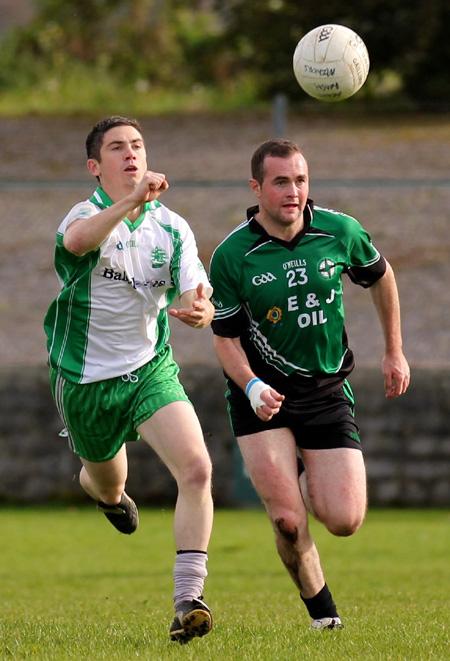 Action from the intermediate football championship match against Naomh Bríd.